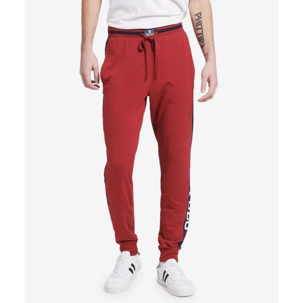 Polo Ralph Lauren Men's M Red Jogger Pants Side Logo Stripe Drawstring Casual